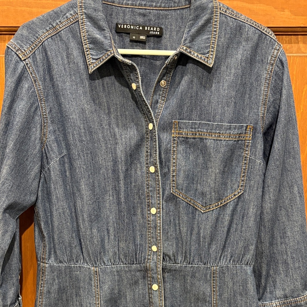 NWOT Veronica Beard Keston Casual Dark Blue Denim Shirt Dress 10 / 8 - Picture 5 of 13